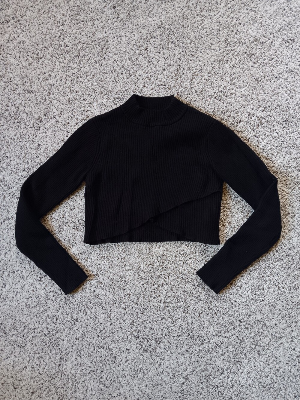 Joie Asymetrical Black Crop Top Black Mock Neck Sweater XS